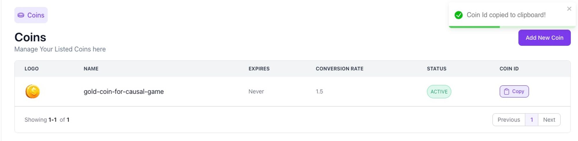 Coin Creation Screen